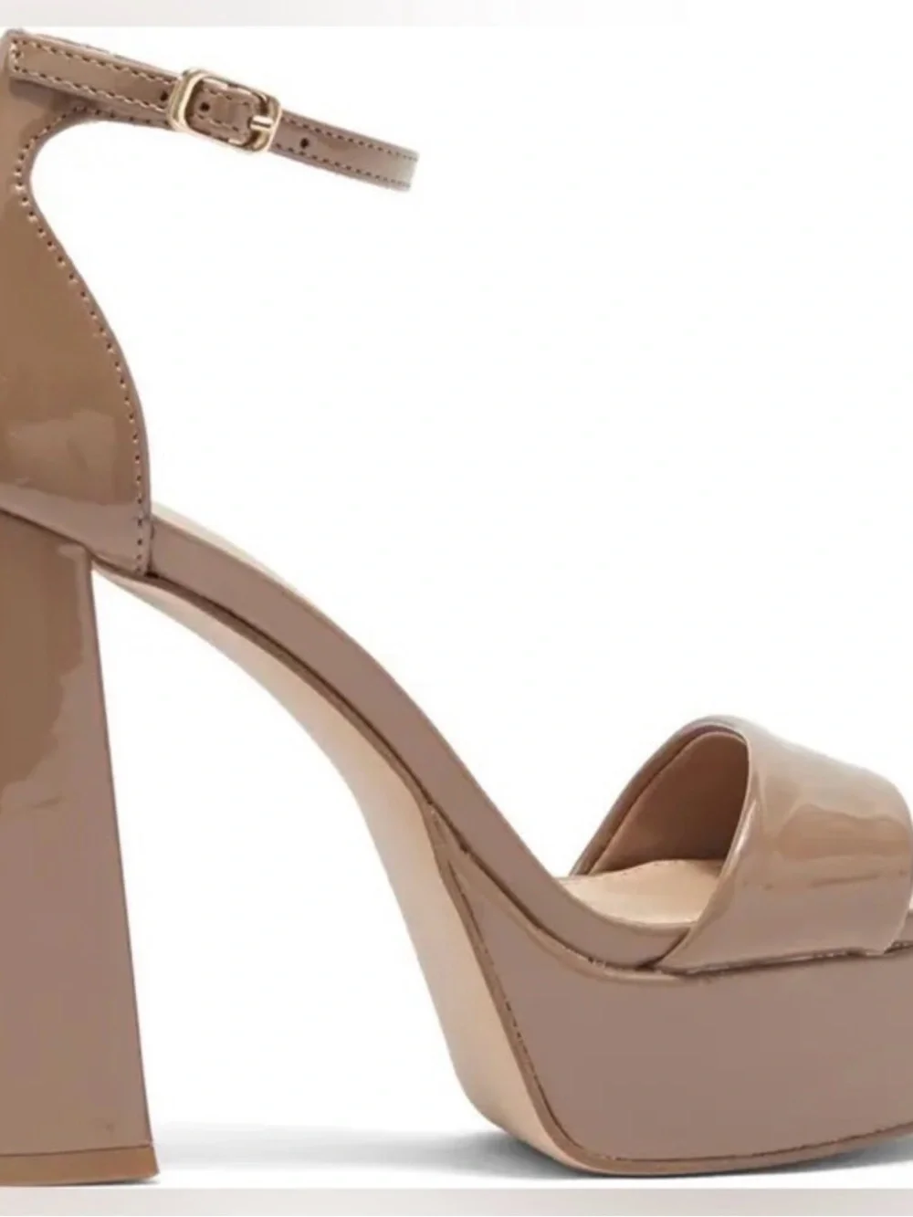 Madden Girl Taupe Patent Platform Heel with Ankle Strap